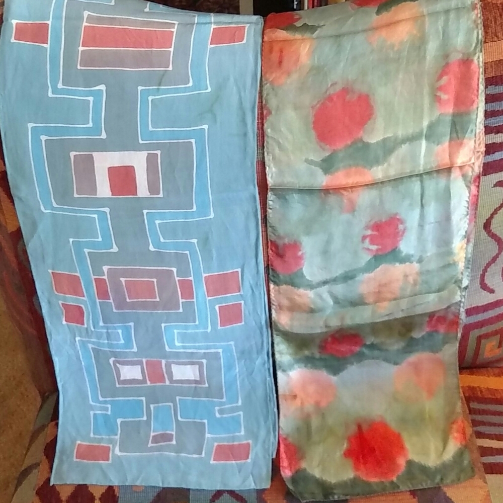 Set of 2 Printed Silk Scarves